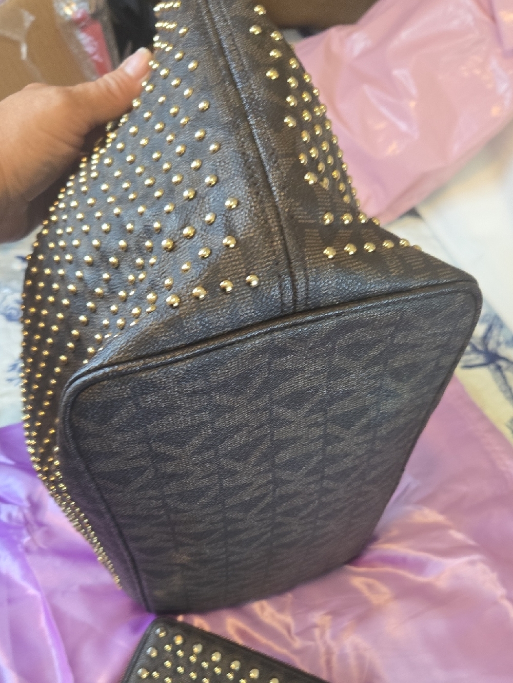 Michael Kors Gold Studded Tote with Matching Wallet - Picture 3 of 16